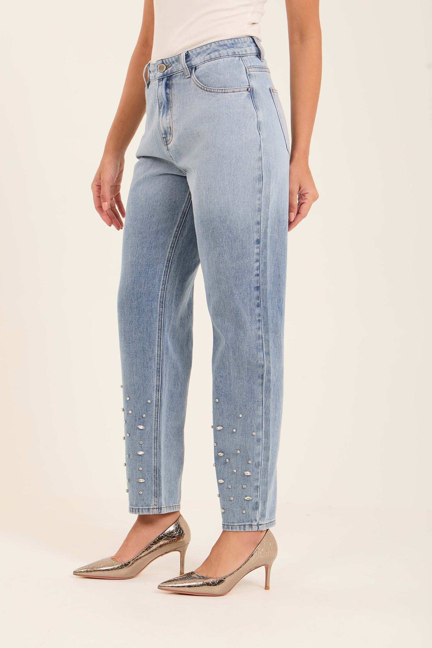 Pearl-Embellished Tapered Jeans