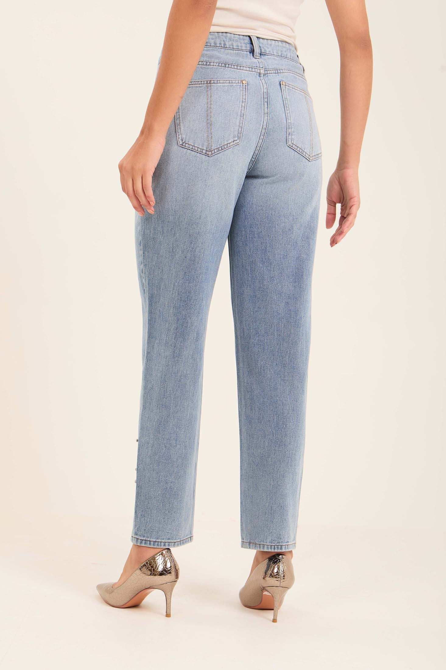 Pearl-Embellished Tapered Jeans