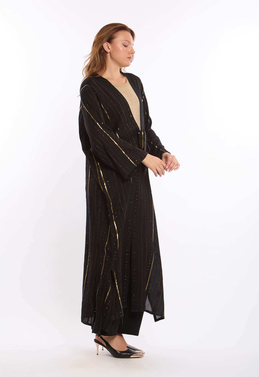 Golden Lines with Shiny Sequins Long Kimono