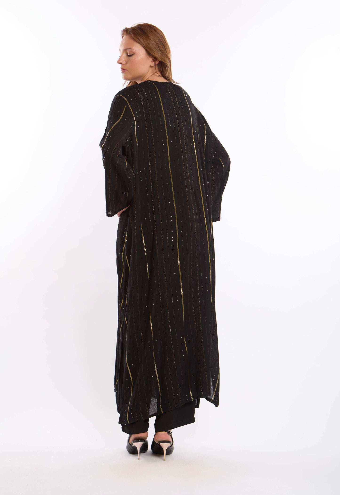 Golden Lines with Shiny Sequins Long Kimono
