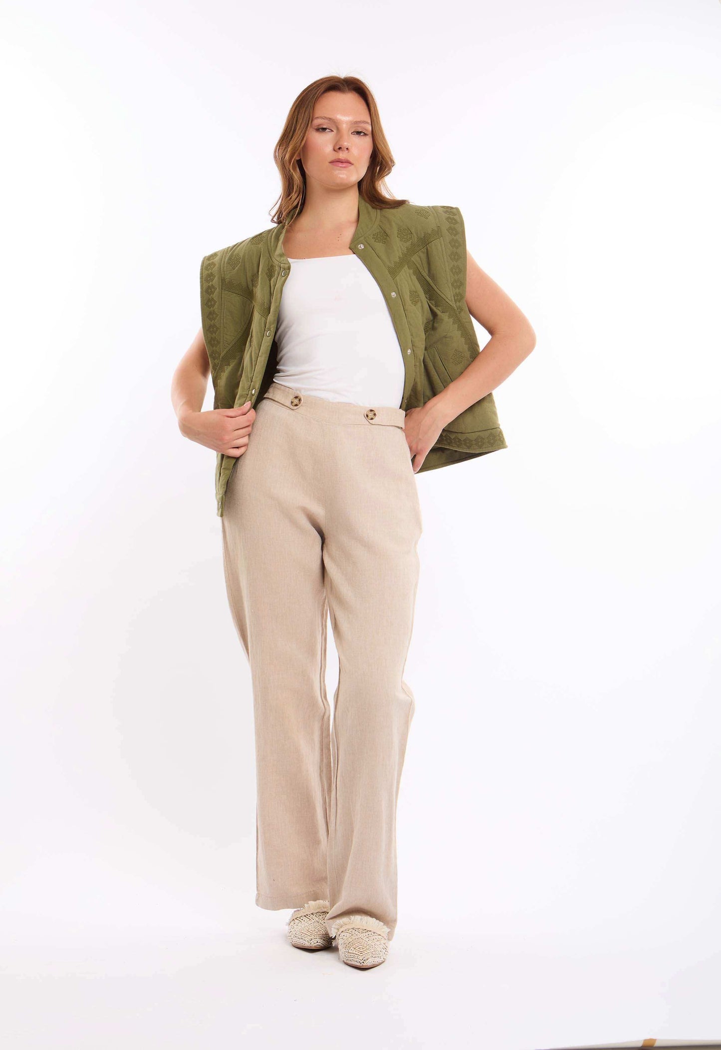 Embroidered Cap Sleeves Vest with Snap Buttons