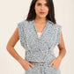 Cap Sleeves Squiggle Pattern Denim Vest