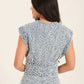 Cap Sleeves Squiggle Pattern Denim Vest