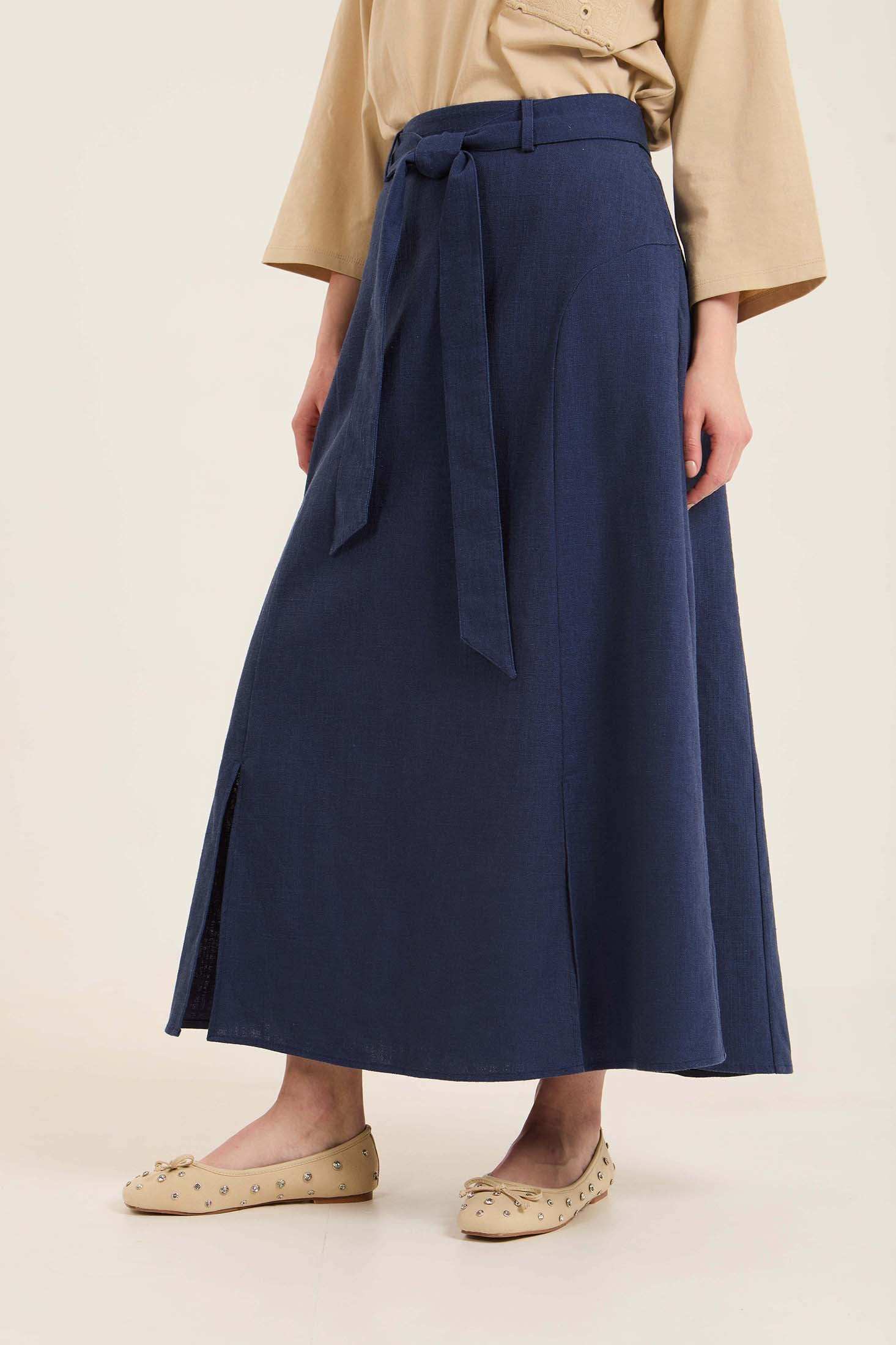 Solid A-Line Skirt with Side Pockets