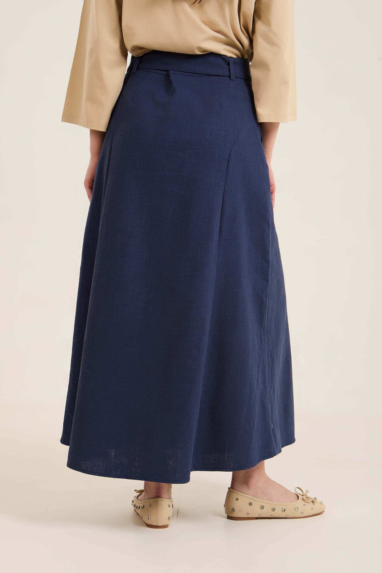 Solid A-Line Skirt with Side Pockets