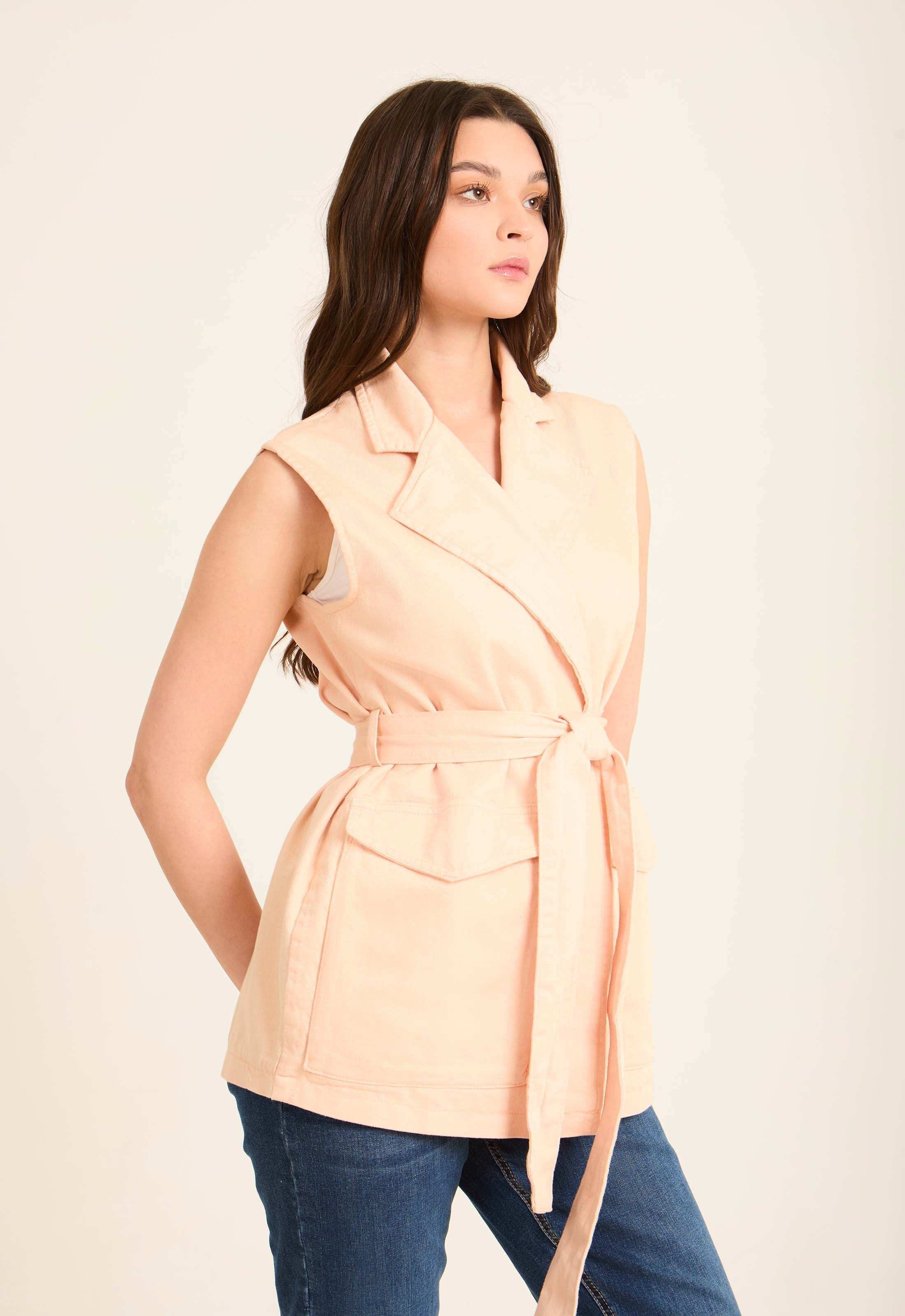 Sleeveless Solid Lace-Up Casual Vest