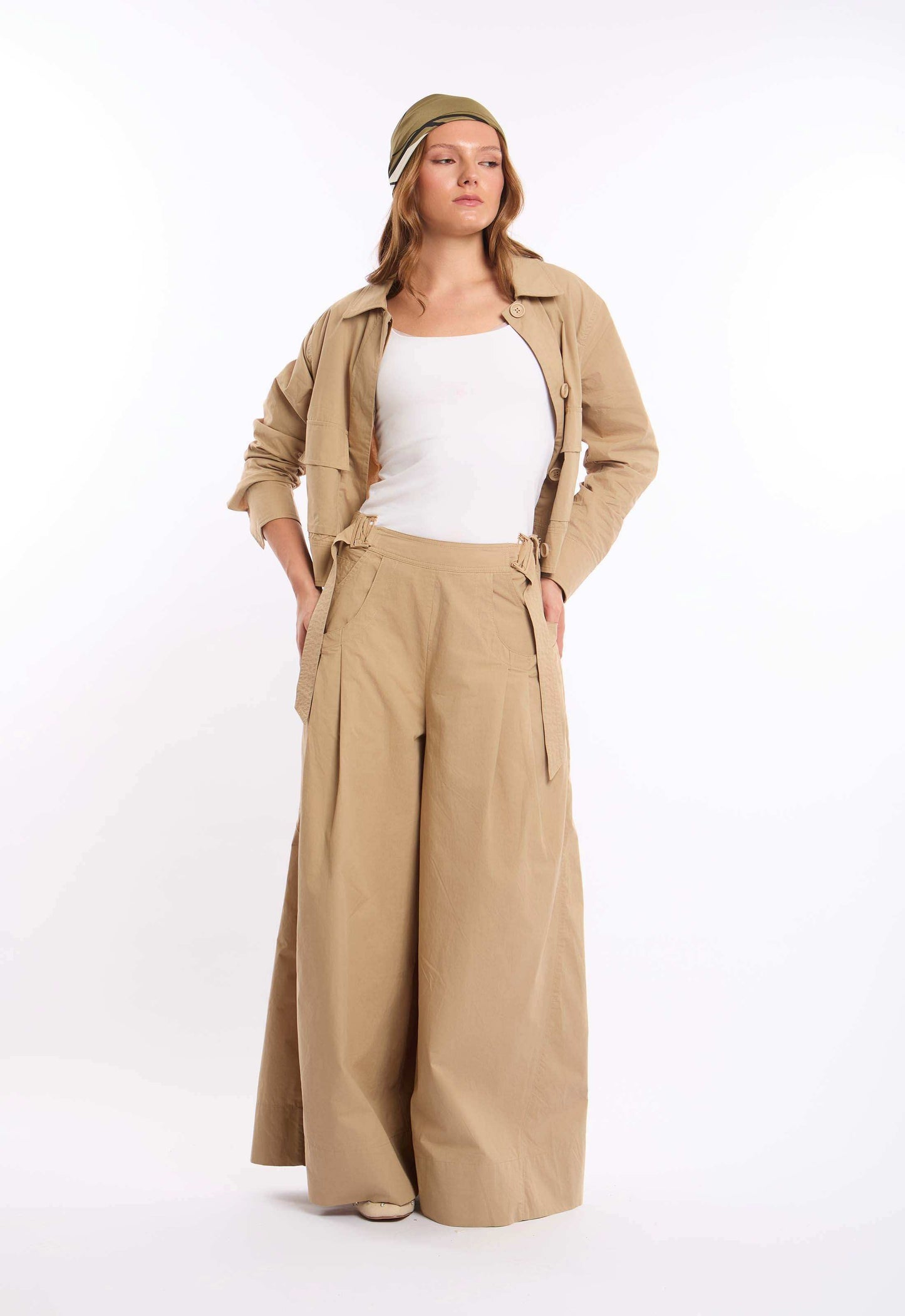 High-Waist Cotton Pants with Straight Cut