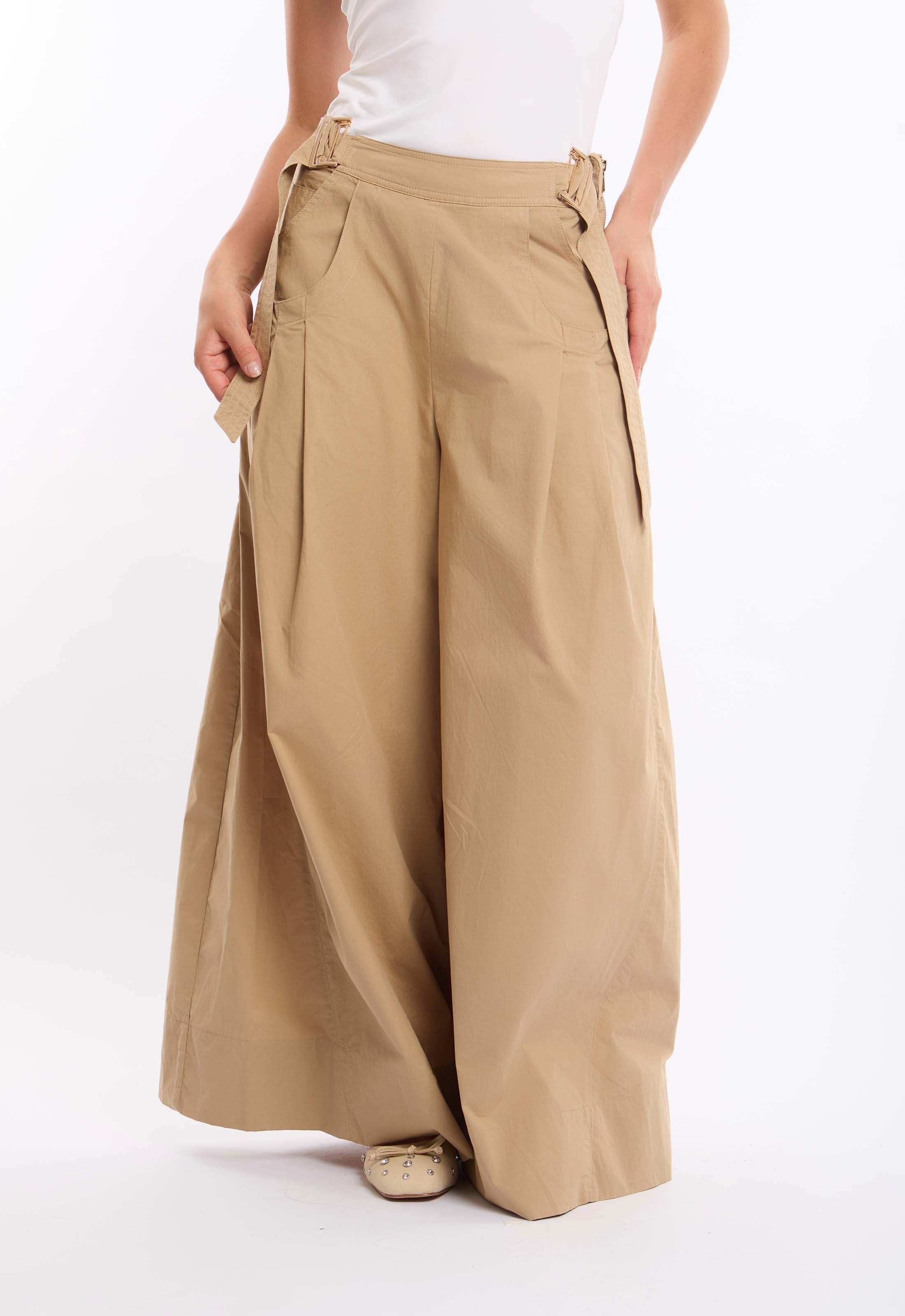 High-Waist Cotton Pants with Straight Cut