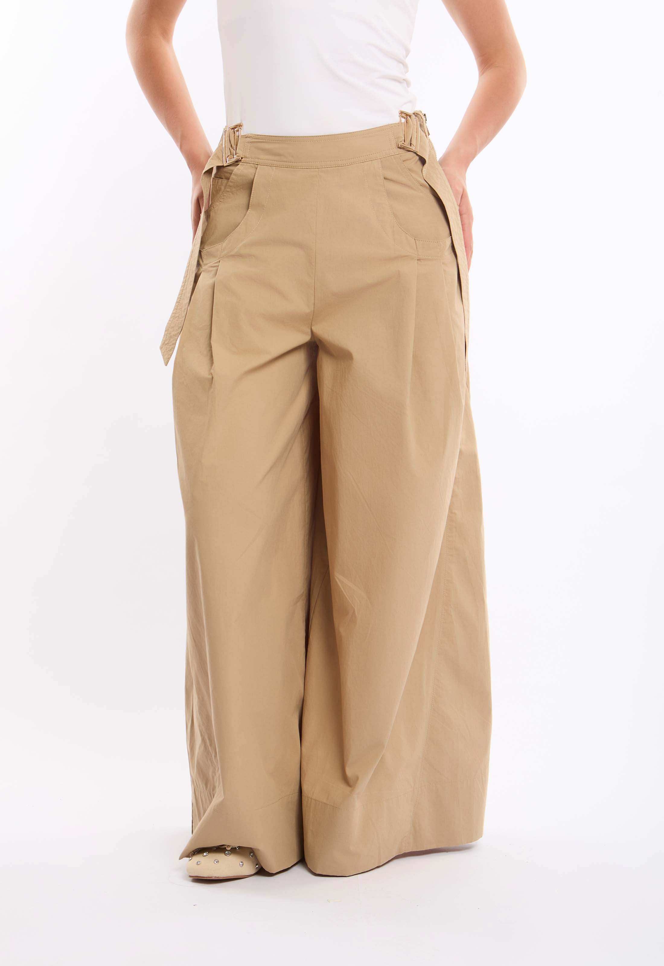 High-Waist Cotton Pants with Straight Cut