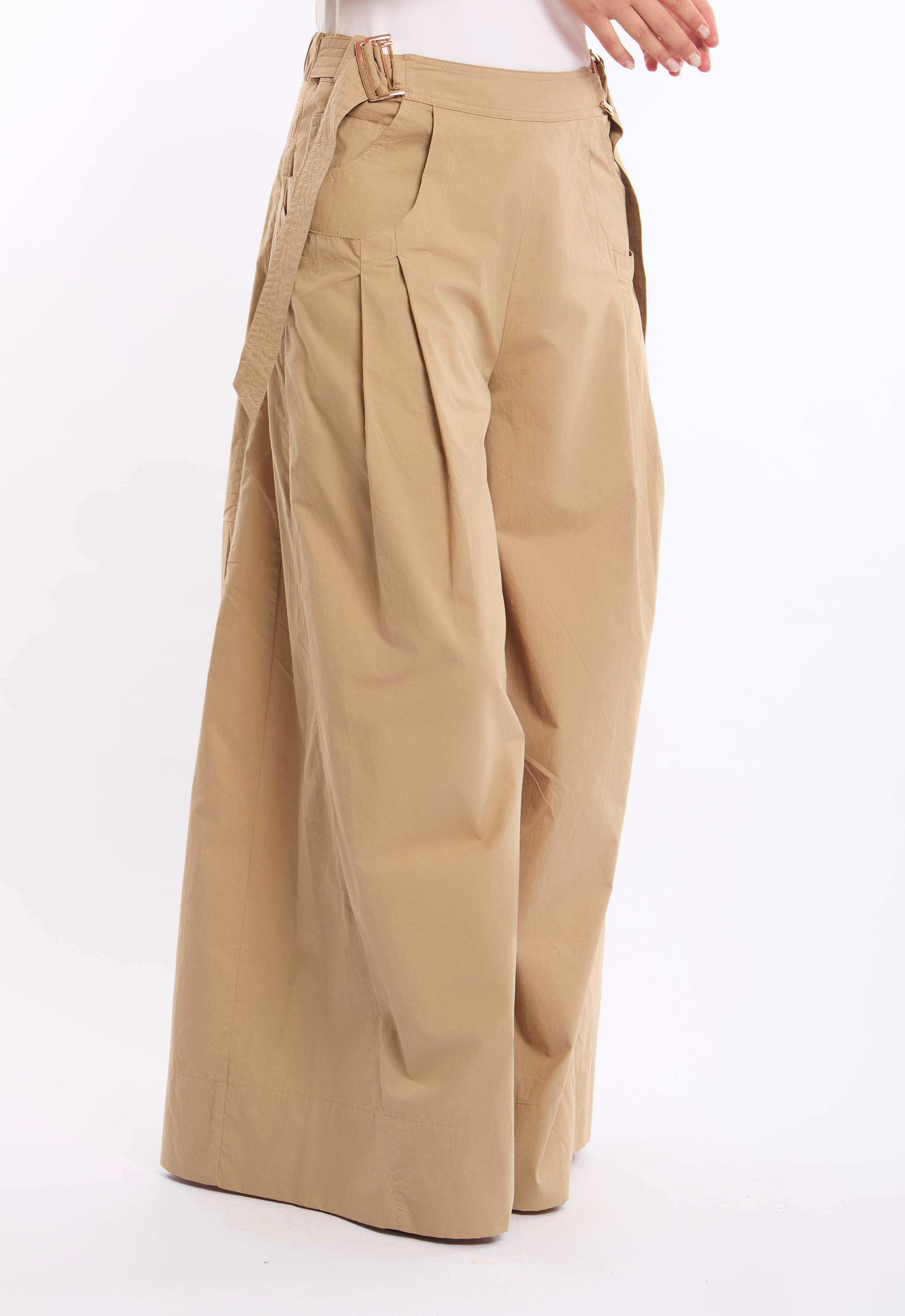 High-Waist Cotton Pants with Straight Cut