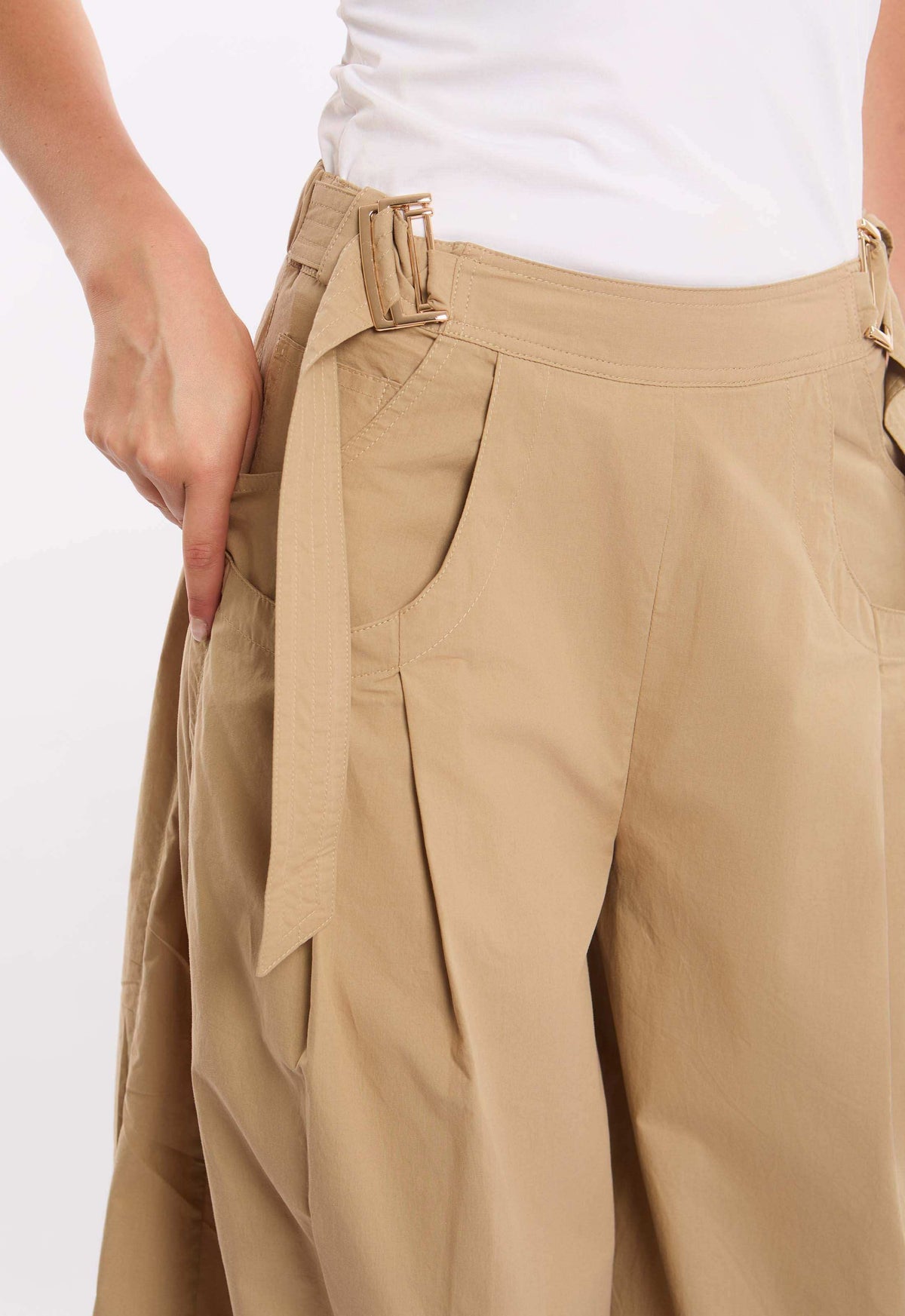 High-Waist Cotton Pants with Straight Cut