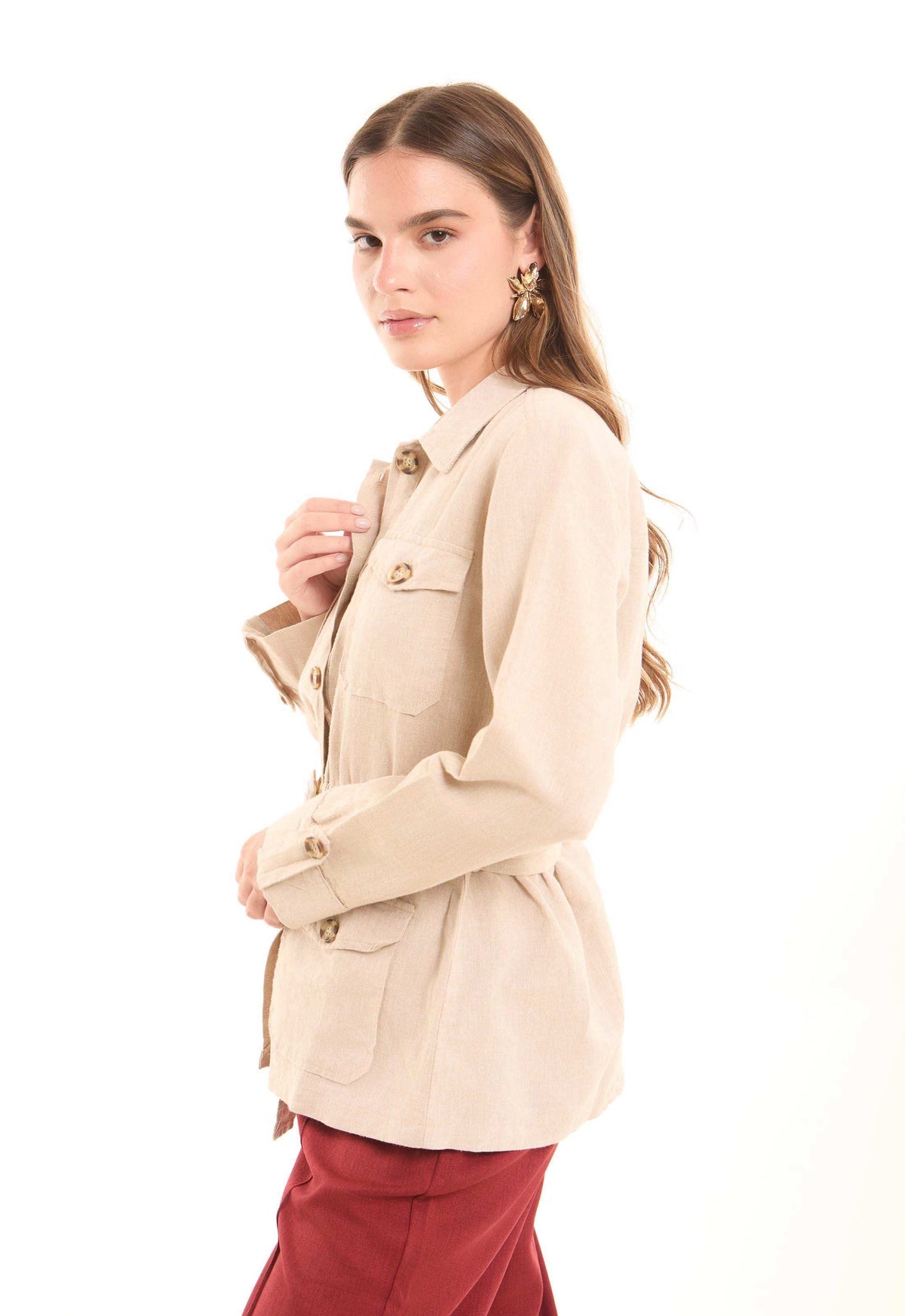 Belted Cotton-Linen Utility Jacket