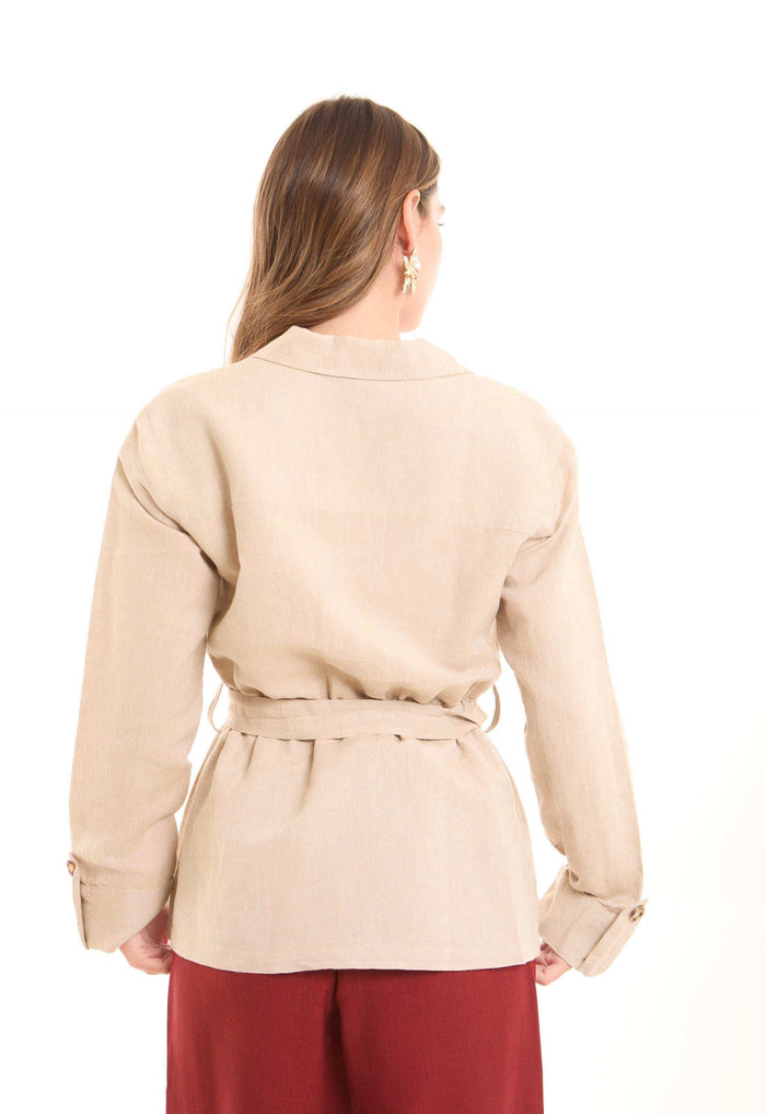 Belted Cotton-Linen Utility Jacket