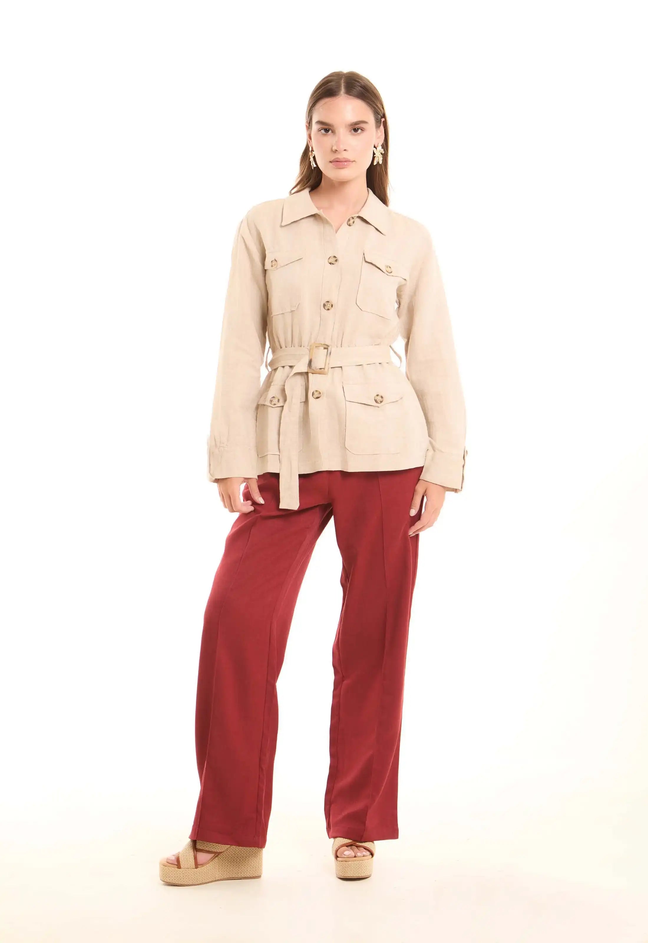 Belted Cotton-Linen Utility Jacket
