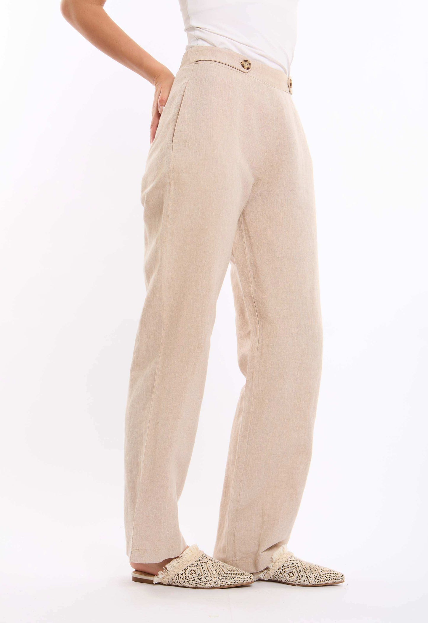 Cotton-Linen Straight Pants