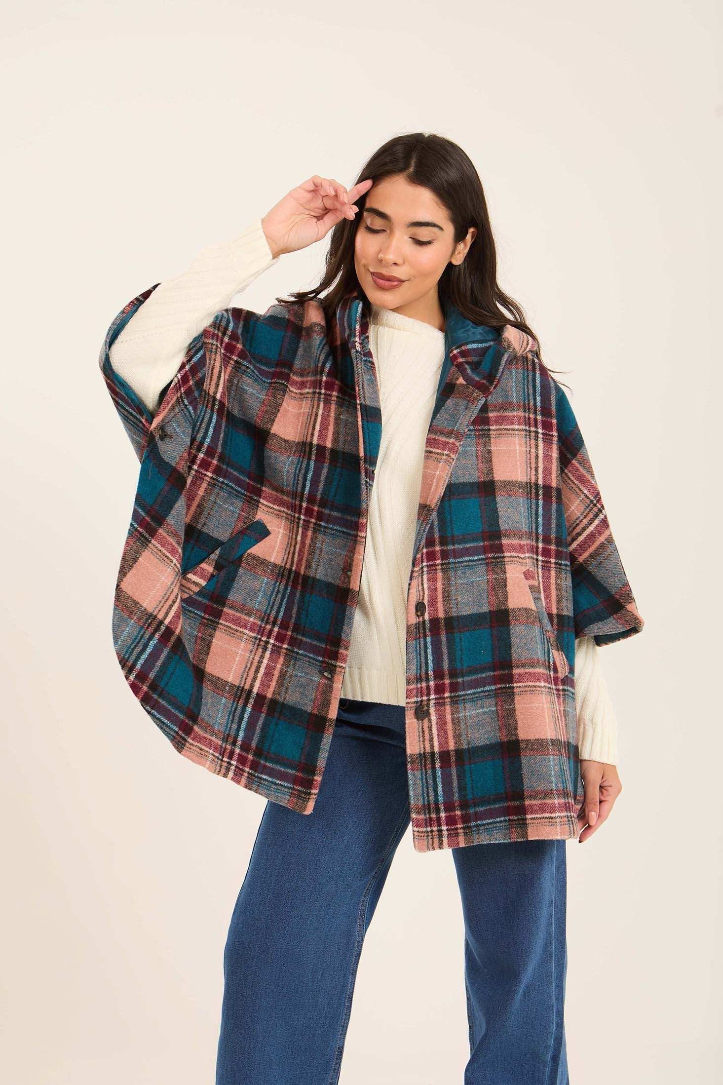 Women Cape Checks Aqua