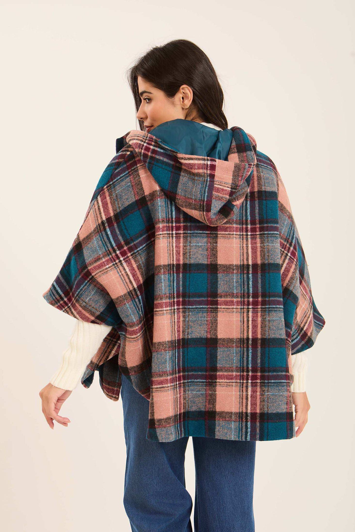 Women Cape Checks Aqua
