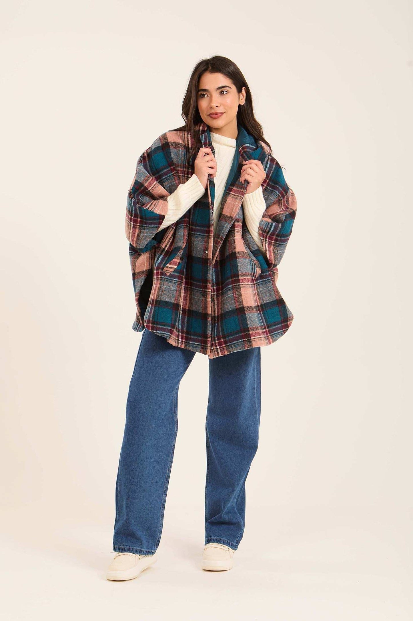 Women Cape Checks Aqua