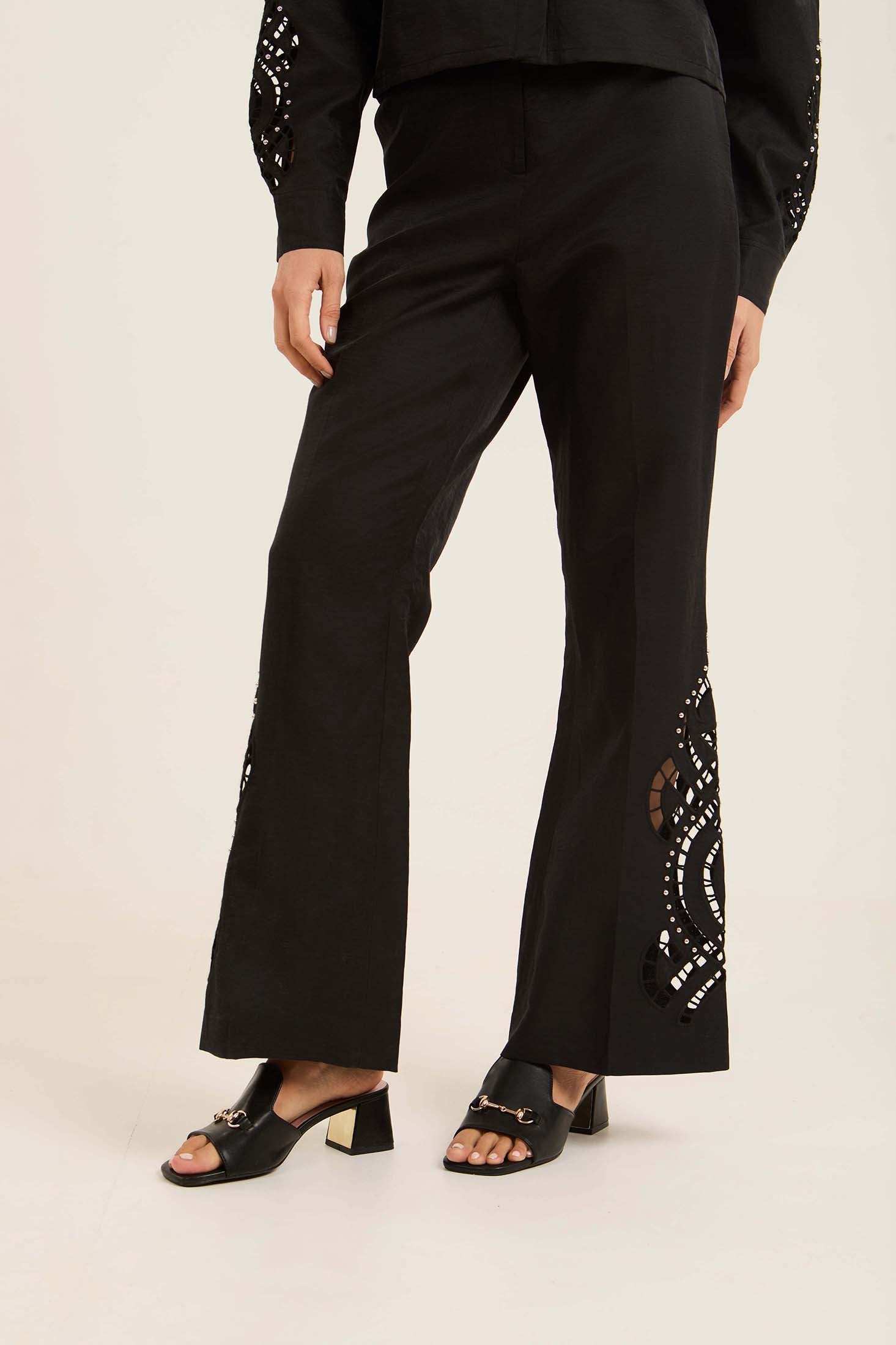 Linen-Blend Flare Trousers