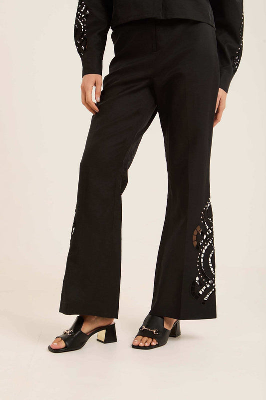 Linen-Blend Flare Trousers