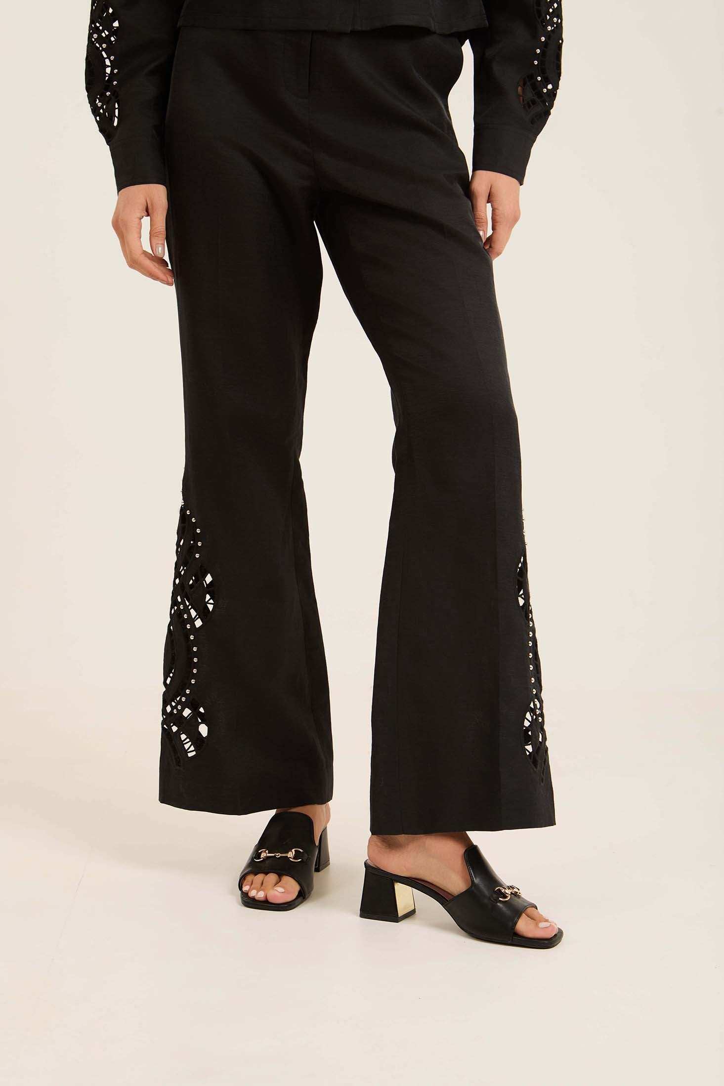Linen-Blend Flare Trousers