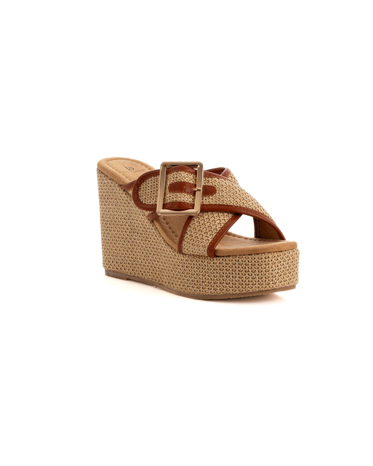 Comfy Buckled Cross-Strap Wedge Mules