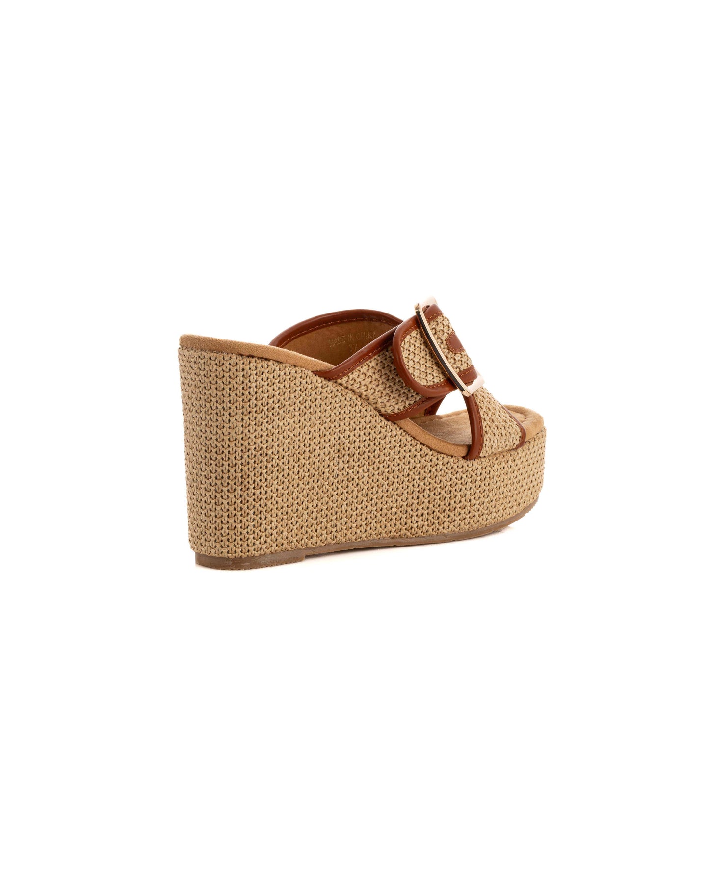 Comfy Buckled Cross-Strap Wedge Mules
