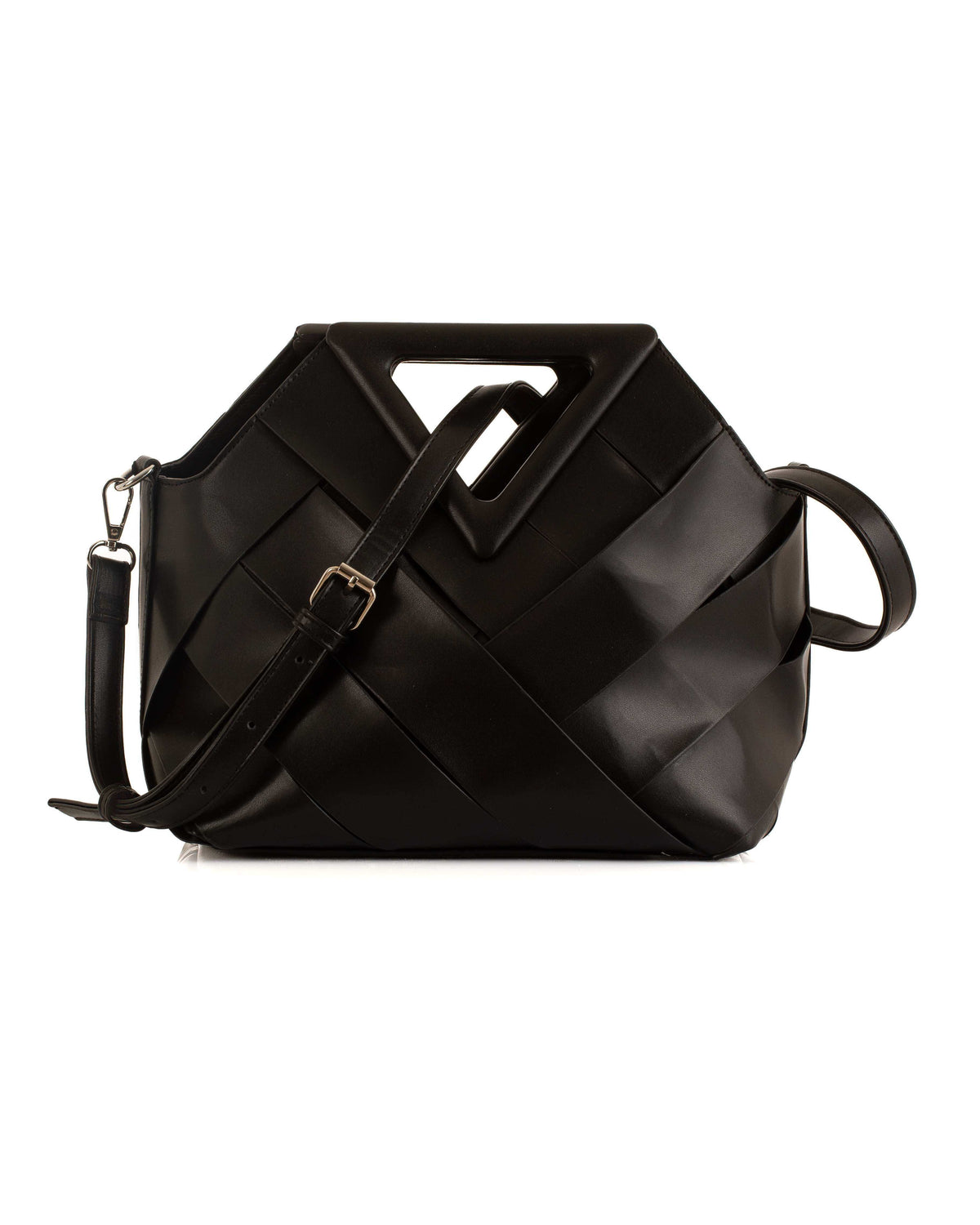 Triangular Handle Interlocking Leather Handbag