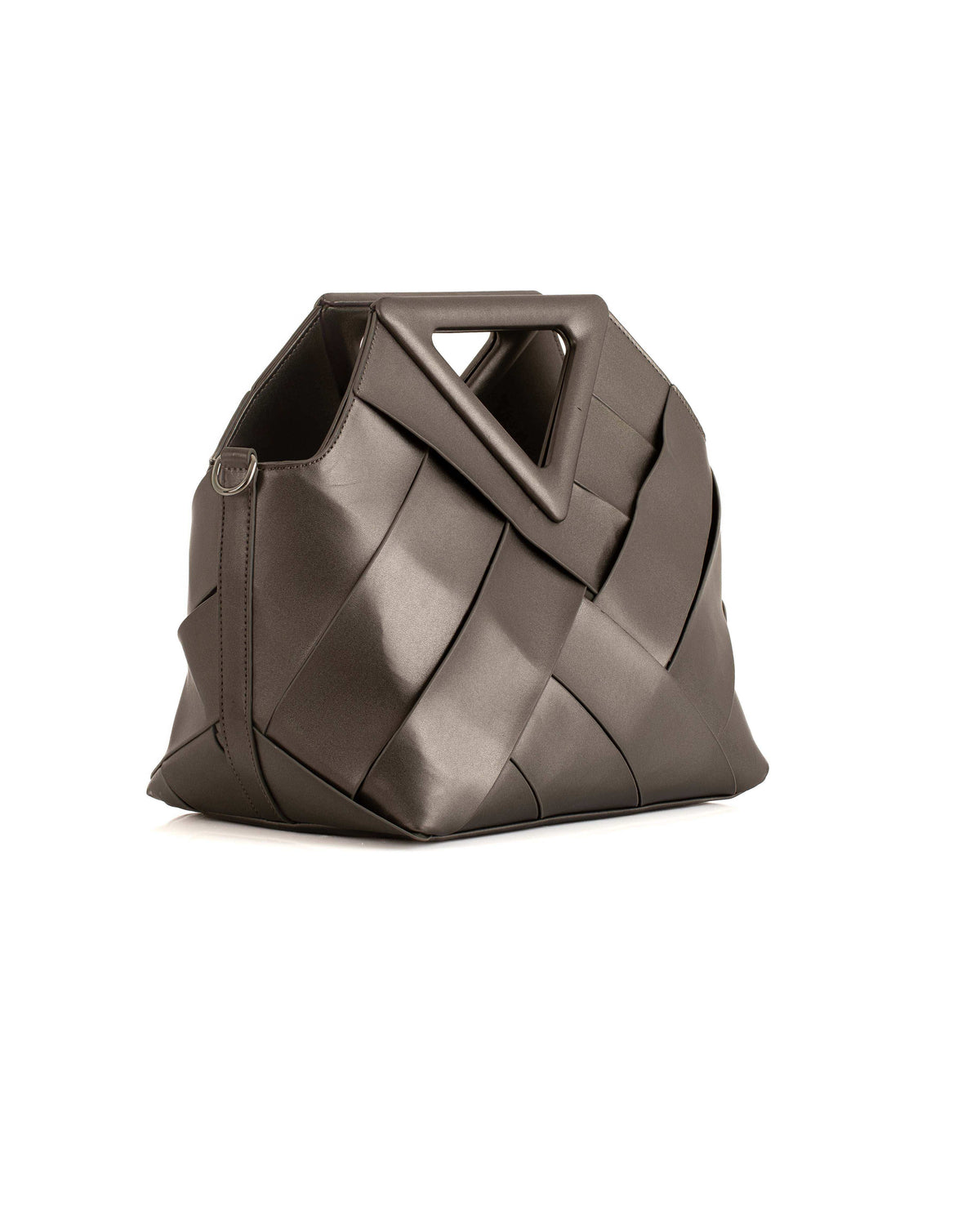 Triangular Handle Interlocking Leather Handbag