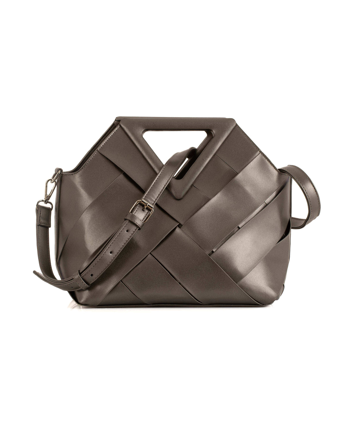 Triangular Handle Interlocking Leather Handbag