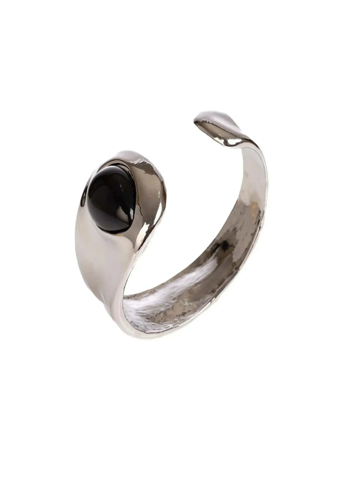 Bold Cuff Bracelet with Black Teardrop Stone Accent