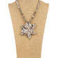 Intricate Floral Statement Necklace in Silver Tone