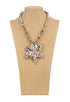 Intricate Floral Statement Necklace in Silver Tone