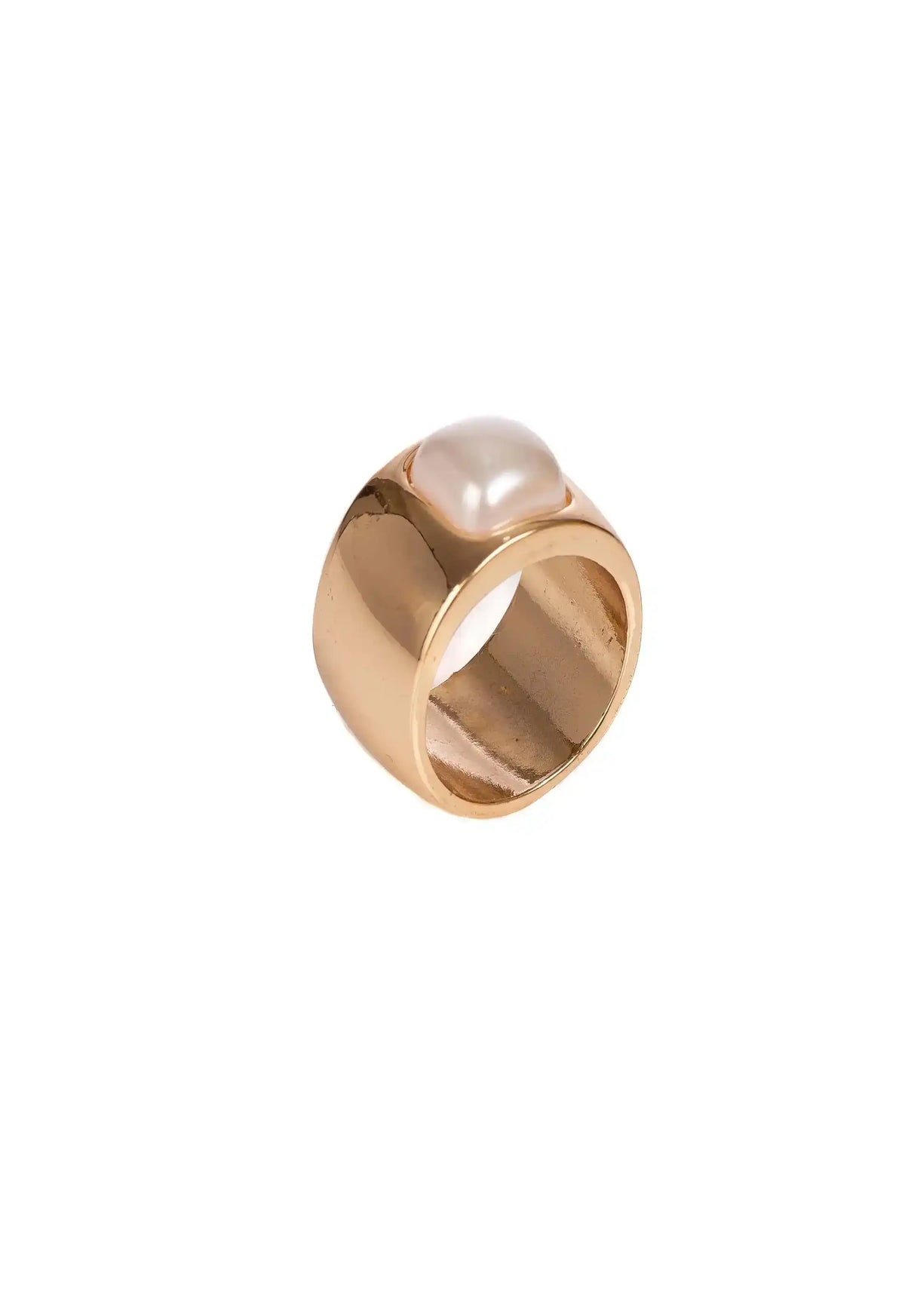 Square Pearl Accent Gold Ring Design