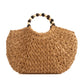 Wooden Bead Handle Straw Beach Bag