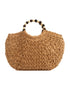 Wooden Bead Handle Straw Beach Bag