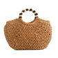Wooden Bead Handle Straw Beach Bag