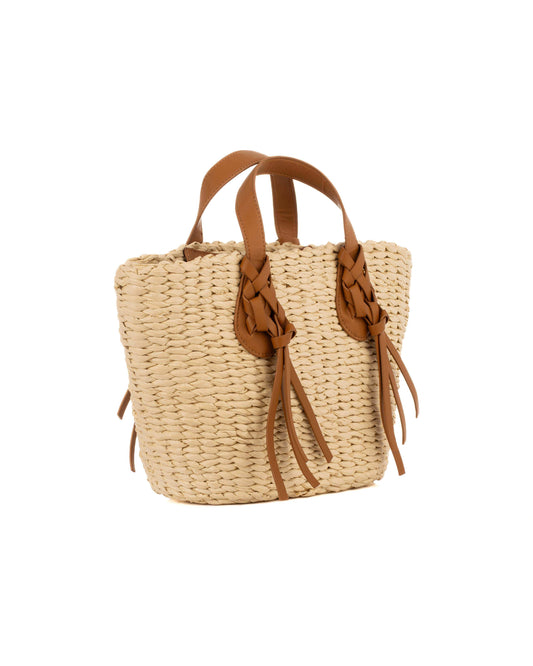 حقيبة شاطئ من القش مع مقبض مضفر