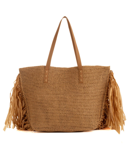 Knitted Straw Beach Shoulder-Bag with Fringes