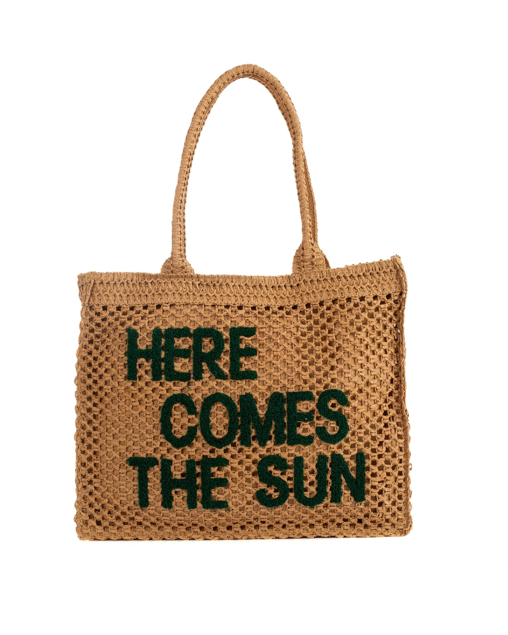 Embroidered "Here Comes The Sun"Crochet Beach Bag