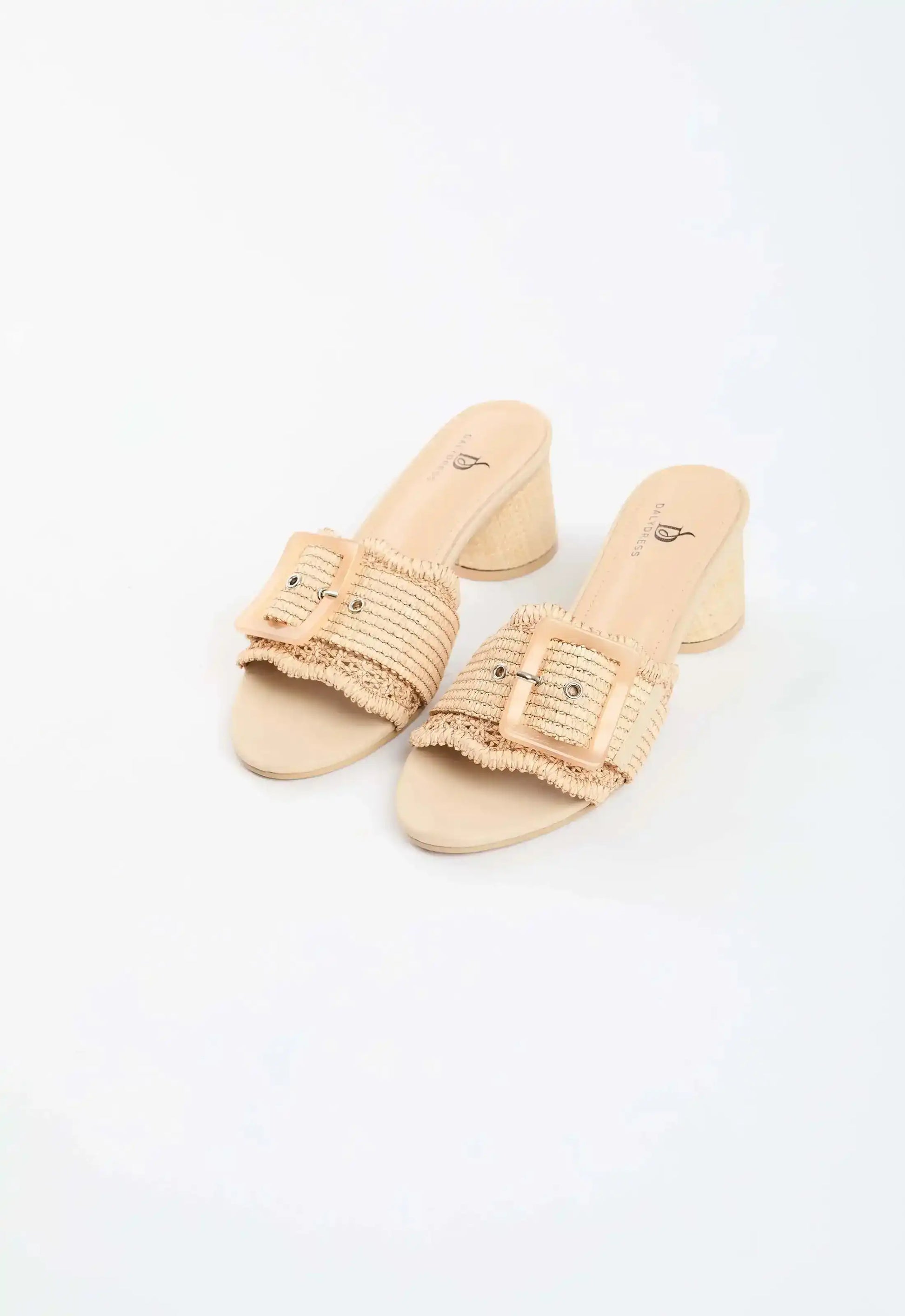 Woven Buckle Block Heel Mules