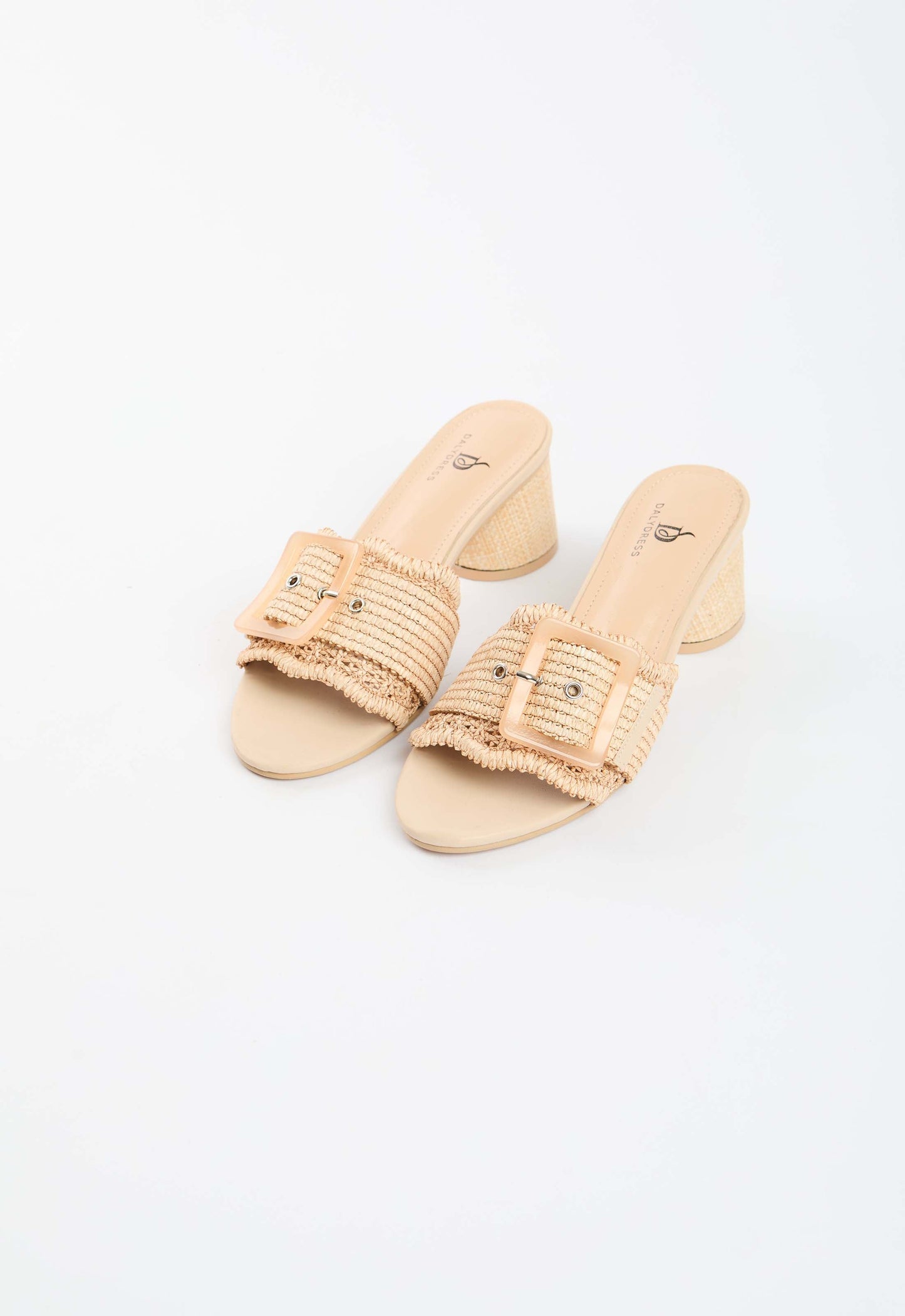 Woven Buckle Block Heel Mules