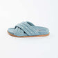 Pearl Embellished Slide Denim Sandals