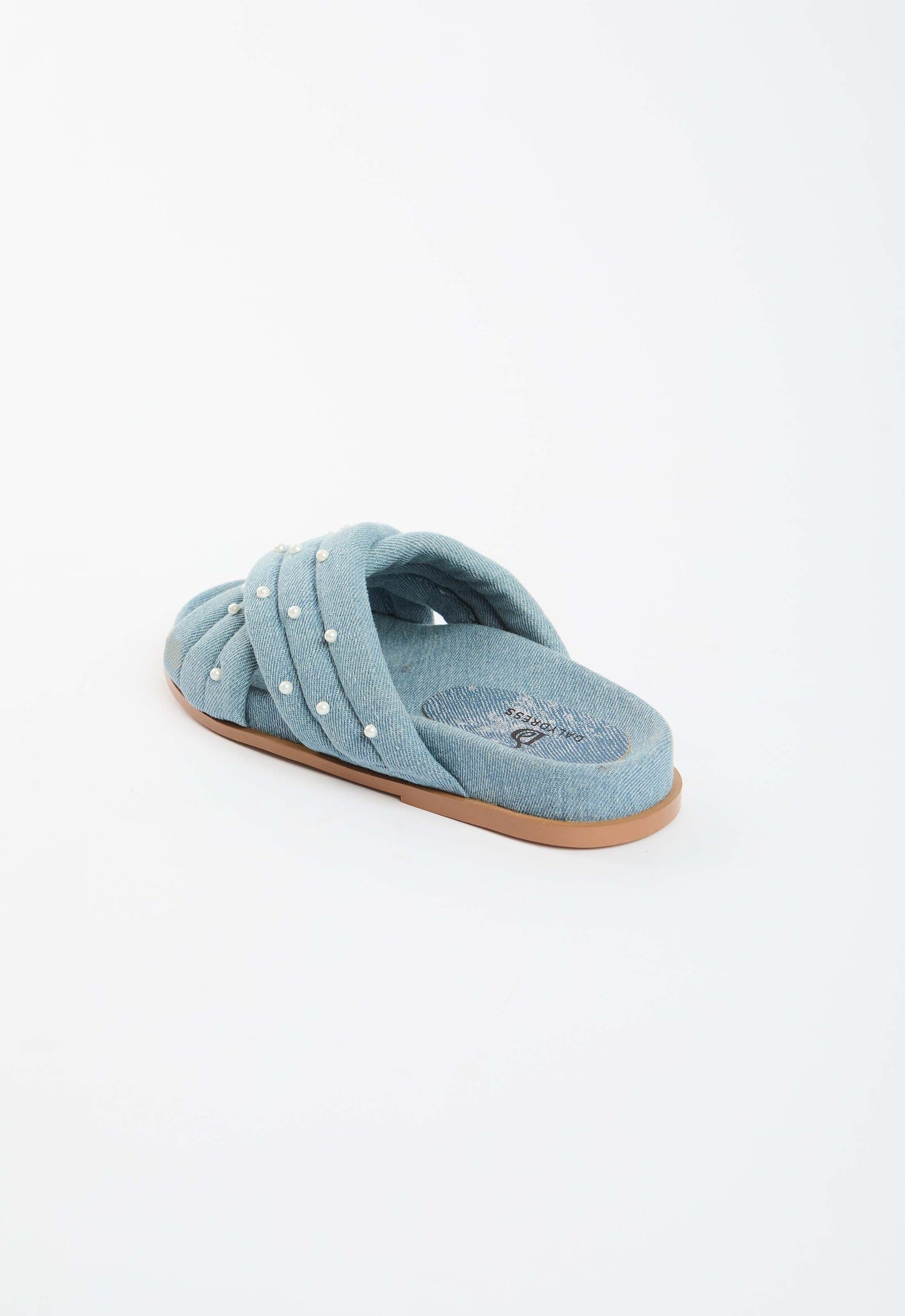 Pearl Embellished Slide Denim Sandals