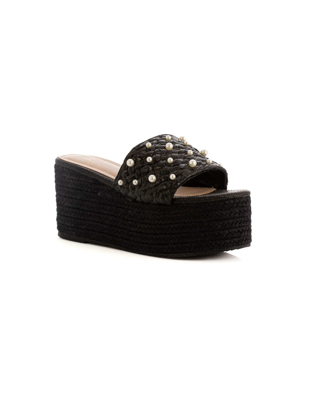 Pearl Embellished Raffia Wedge Sandals