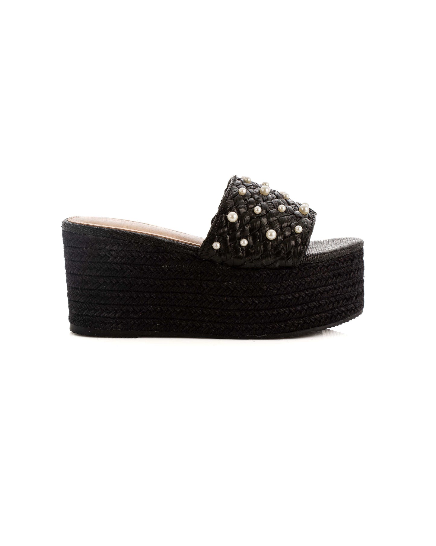 Pearl Embellished Raffia Wedge Sandals