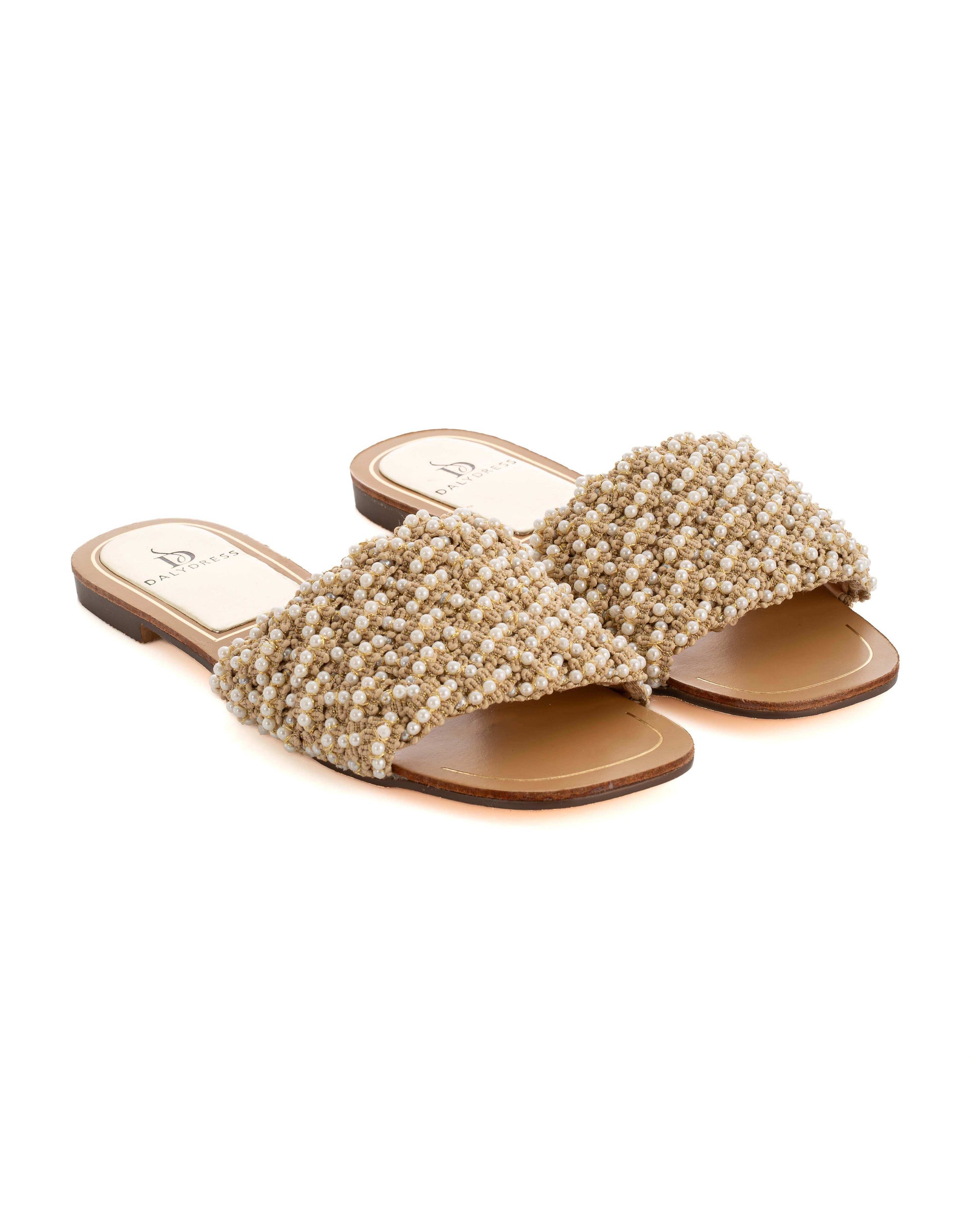 Beaded Flat Slide Sandals