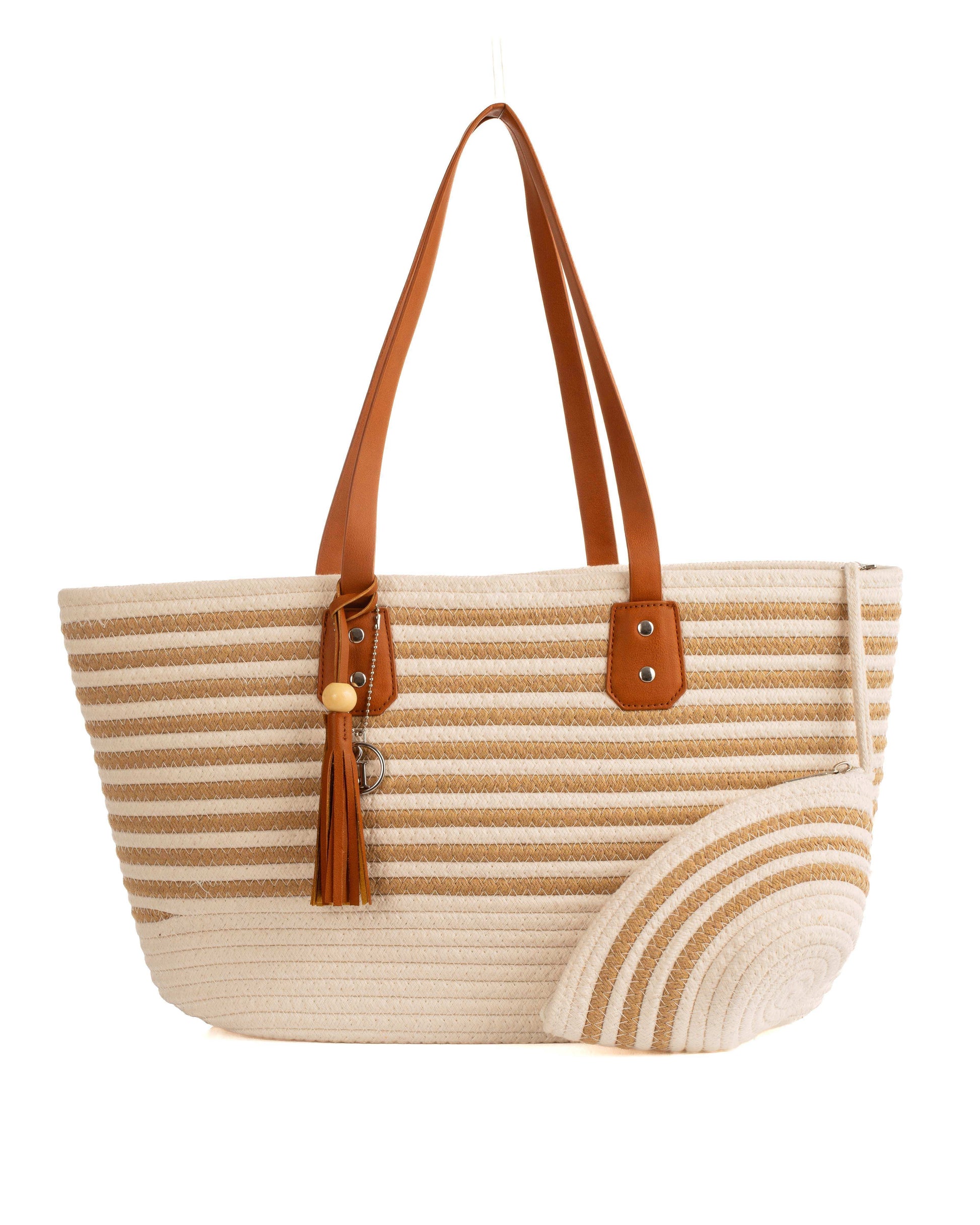 Striped Casual Beach Bag with Mini Purse