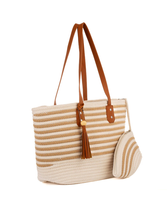 Striped Casual Beach Bag with Mini Purse