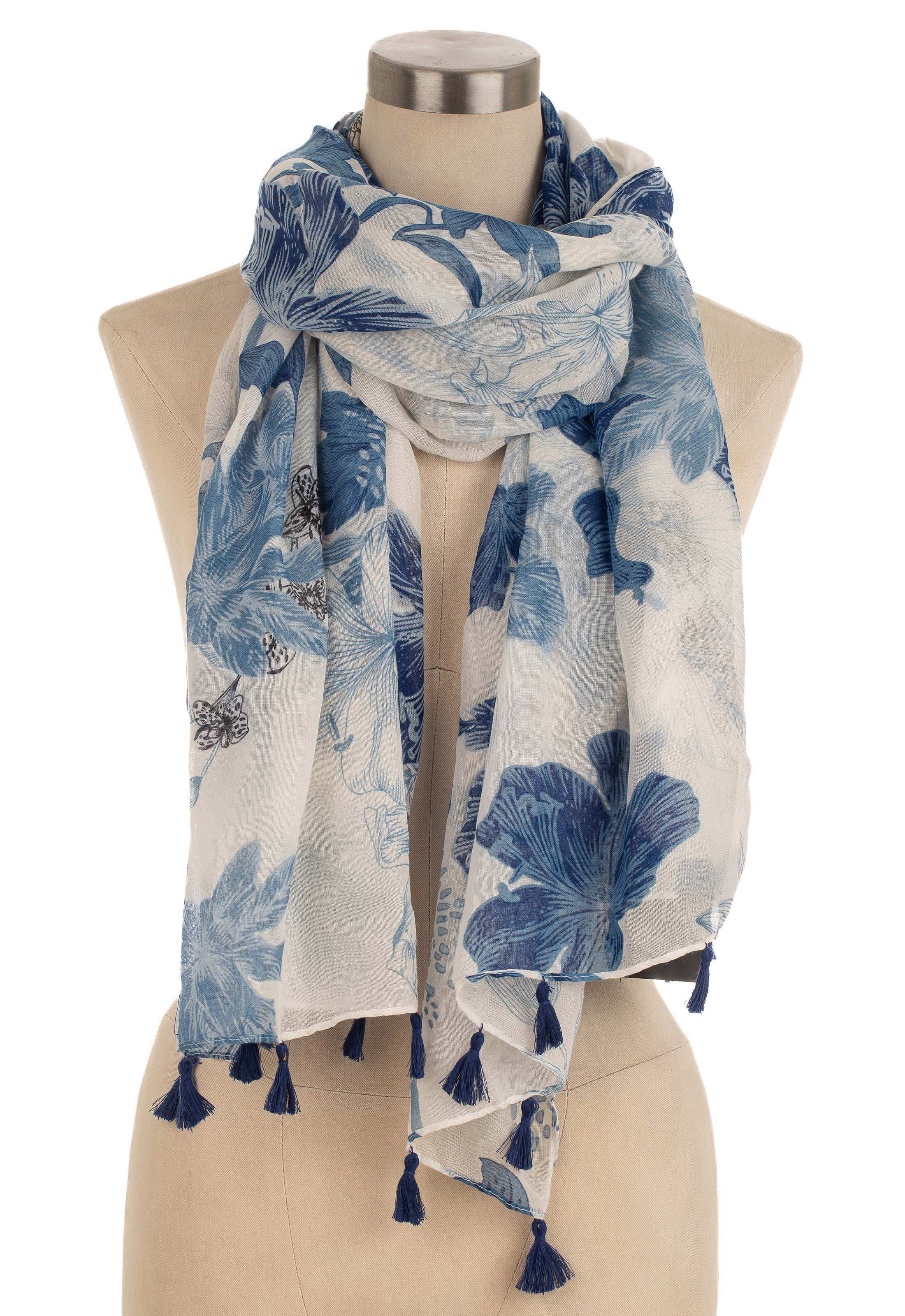 Floral Printed Tassel Scarf Design